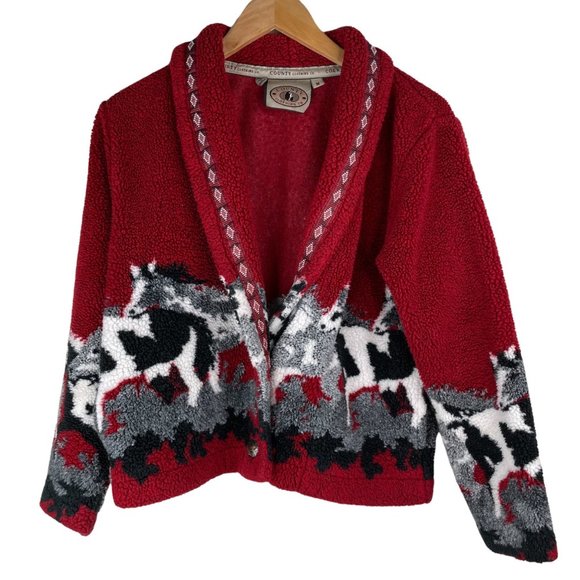 Country Clothing Co Jackets & Blazers - Country Clothing Co Horse Cardigan Jacket Sherpa Fleece Southwestern Women's M